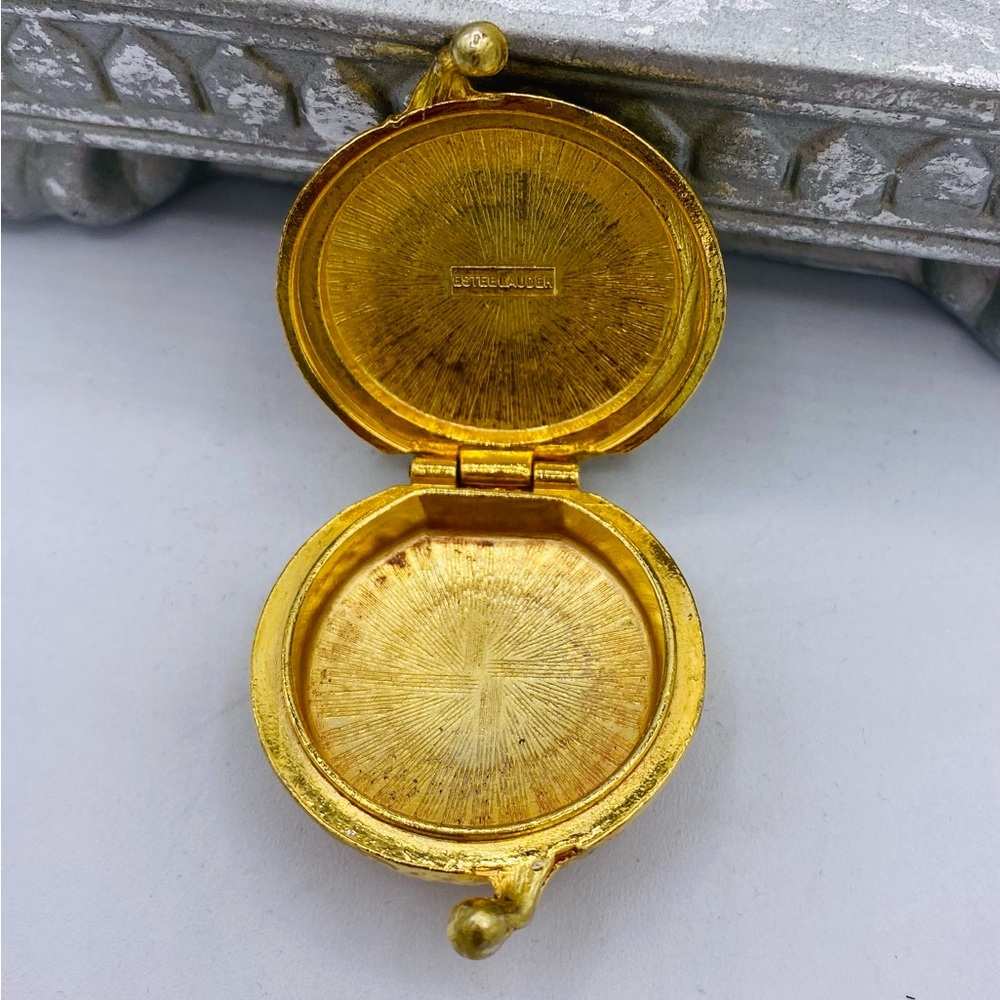 Vintage Estee Lauder Solid Perfume Compact Rope Design Turquoise Cabochon - Picture 3 of 5